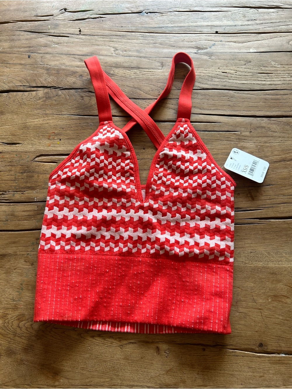Free people movement stretch NEW red-orange white Sports Bra Gym Top Tank XS S